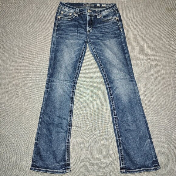 Miss Me Jeans Womens Size 29 Blue Chloe Boot Metallic Stitch Embellished M3327B - Picture 3 of 15